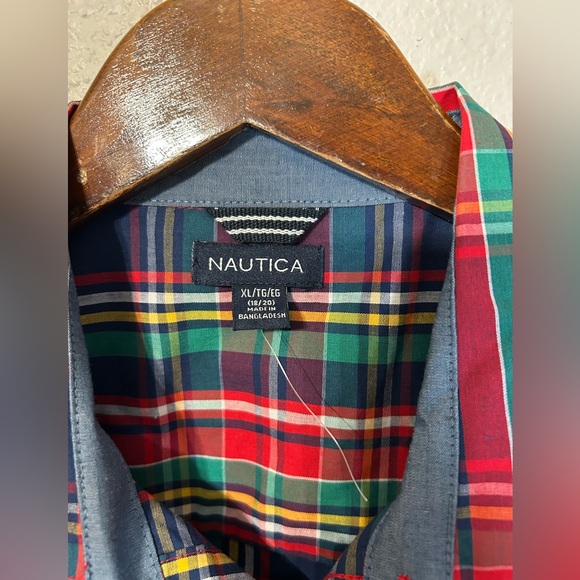 Nautica Plaid Button Down Shirt Boys XL 18/20 - Picture 6 of 10